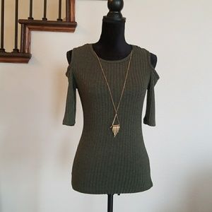 Olive shoulder cut out shirt